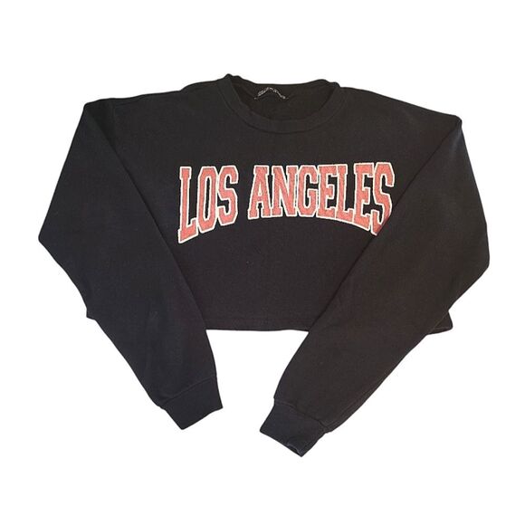 Rock Rose Couture Black Los Angeles Fleece Half Sweatshirt Top Medium - Picture 5 of 10